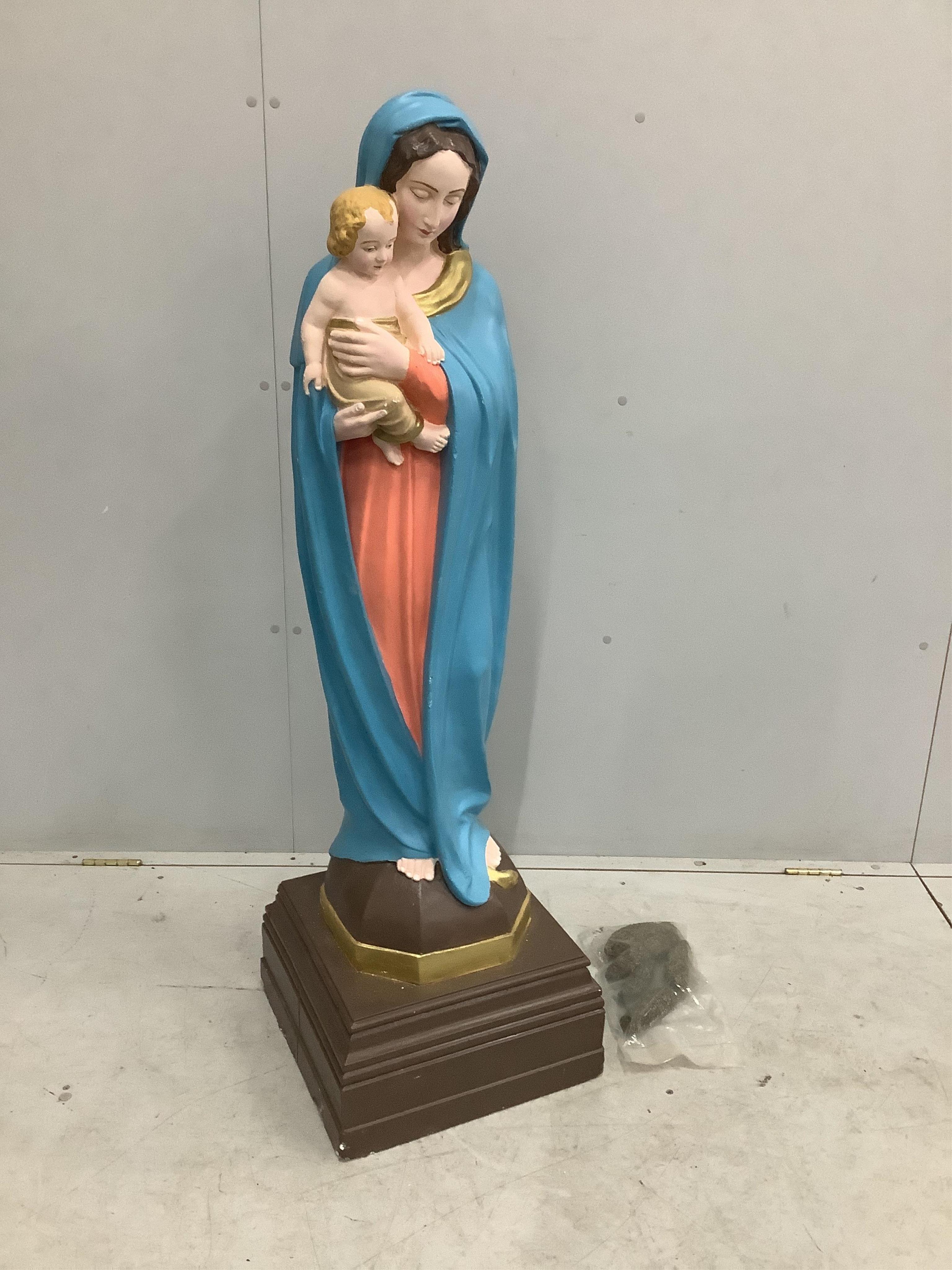 A Madonna and child plaster statue prop from the series 'The Gentleman', height 133cm. Condition - fair to good